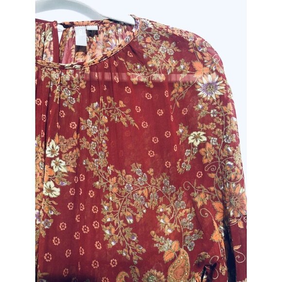 Asos Womens Size 2 Red Oversized Peasant Blouse Floral Ruffle Hem Boho - Picture 2 of 5